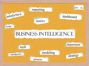 Business Intelligence Corkboard Word Concept